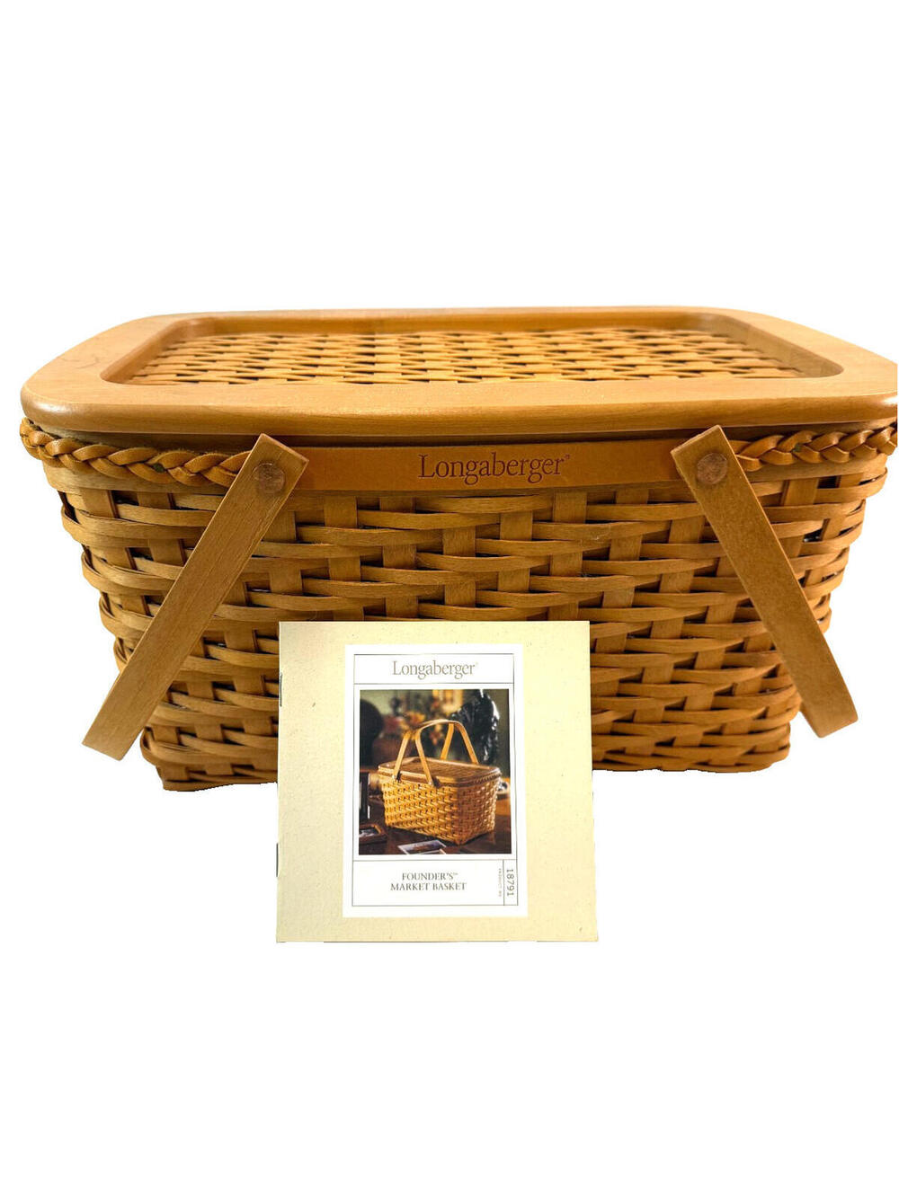 2000 Longaberger Founder’s Market Basket Handwoven Lid Signed To Dad With Love